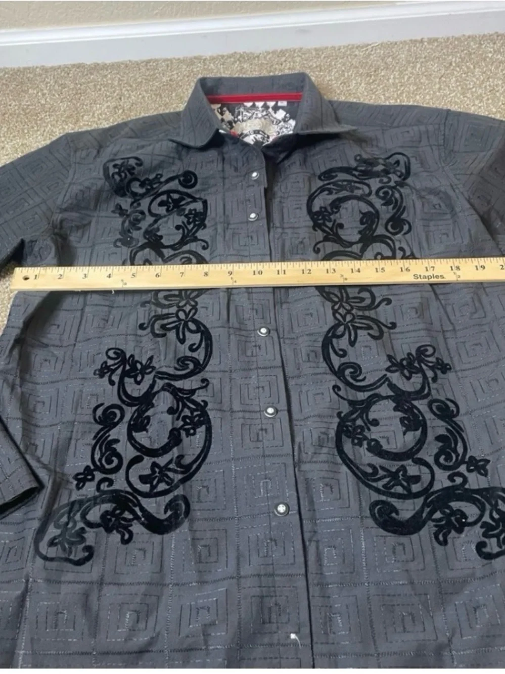 Men's Long Sleeve Charcoal Gray/black Embroidered Dress Shirt SZ XL western rock